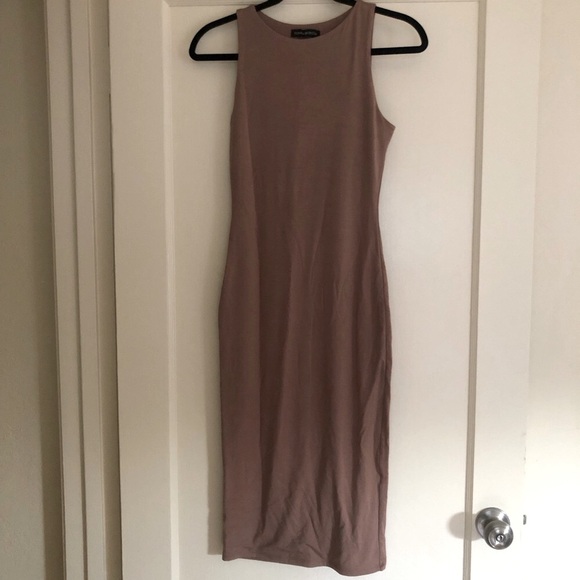Naked Wardrobe Tan Halter Sheath Midi Dress - Picture 1 of 2